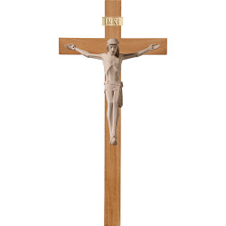 Cristo moderno LUCA en cruz de roble simple ancha